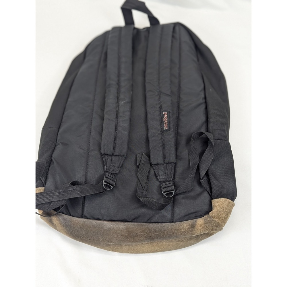 JanSport Backpack Black Nylon Suede Leather School Y2K Adjustable Collage - Picture 10 of 10